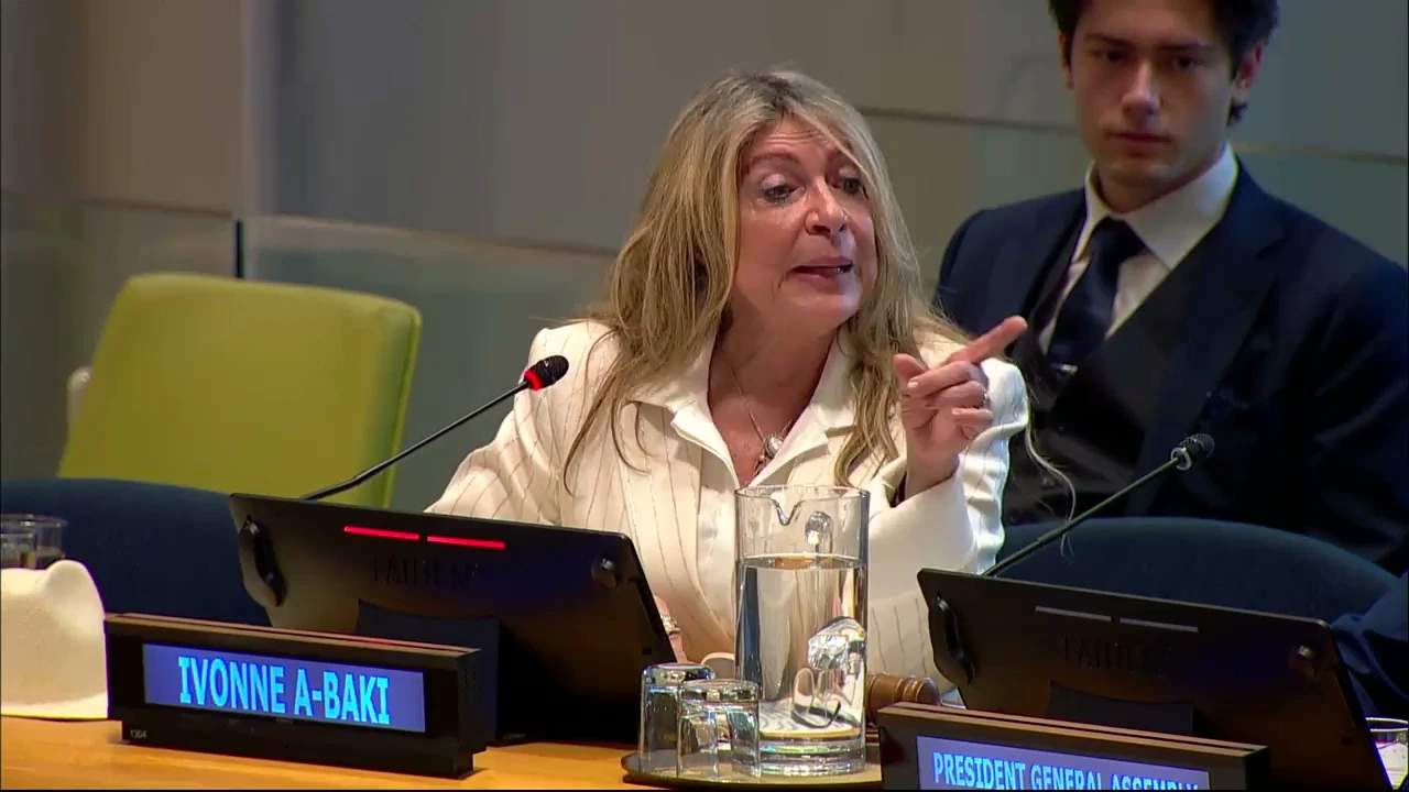 Ivonne A-Baki participating in the UN Secretary-General candidate dialogue